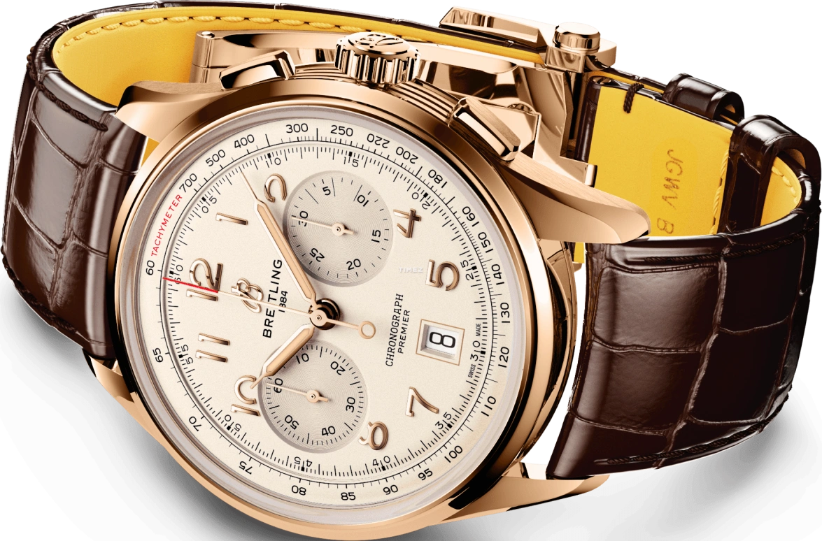 Breitling,Other 42mm,42mm,Red Gold,Beige,Automatic,Chronograph,Day,RB0145371G1P1