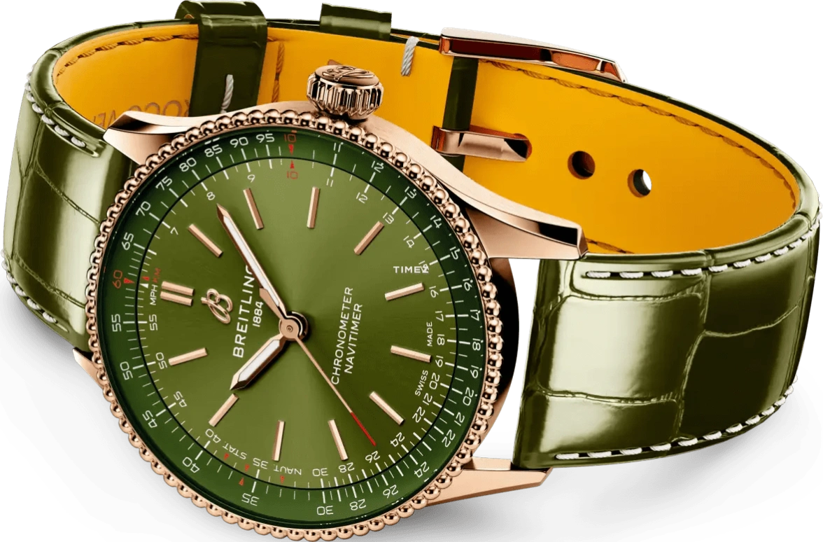 Breitling,Navitimer 36mm,36mm,Red Gold,Green,Automatic,40hours,In-house Caliber,R17327371L1P1