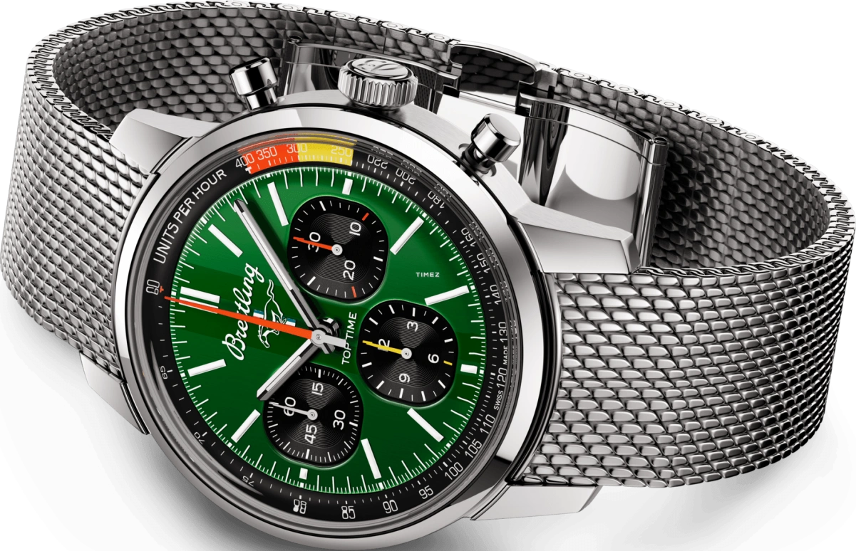 Breitling,Top Time 41mm,41mm,Stainless Steel,Green,Automatic,Chronograph,Sapphire,Crystal Glass,AB01762A1L1A1