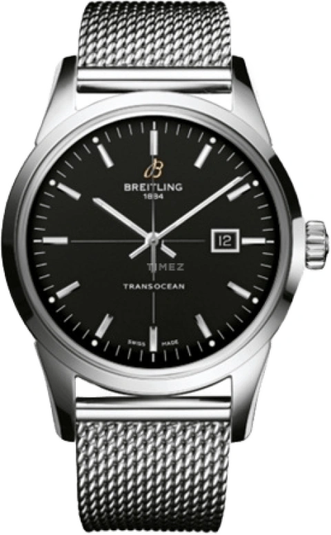 Breitling,Transocean 43mm,43mm,Stainless Steel,Black,Automatic,Chronograph,Day,A1036012,A1036012/BA91/154A