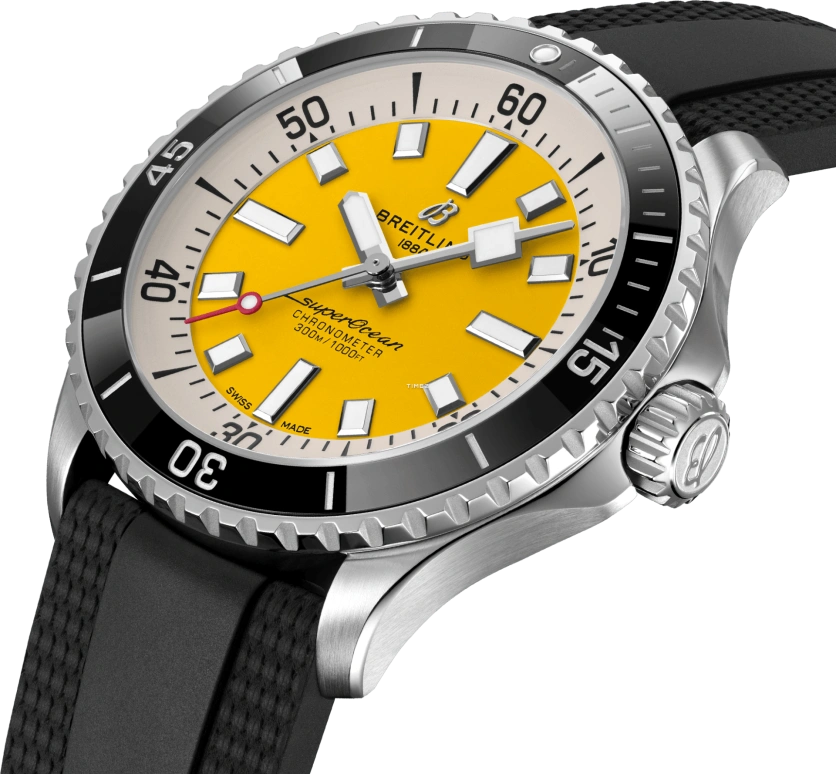 Breitling,Superocean 42mm,42mm,Stainless Steel,Yellow,Automatic,Sapphire,Crystal Glass,Round,A17375211I1S1