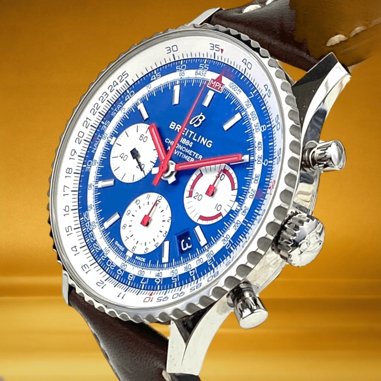Breitling,Navitimer 43mm,43mm,Stainless Steel,Blue,Automatic,Chronograph,Day,AB0121A31C1X1