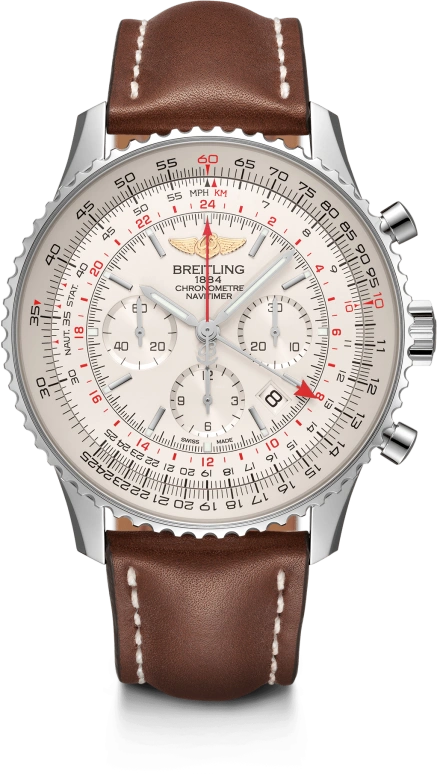 Breitling,Navitimer 48mm,48mm,Stainless Steel,Silver,Automatic,Chronograph,Day,Dule Time,AB0441211G1X1