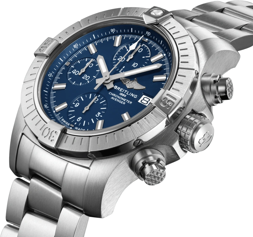 Breitling,Avenger 43mm,43mm,Stainless Steel,Blue,Automatic,Chronograph,Date,Compass,A13385101C1A1