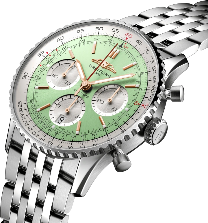 Breitling,Navitimer 41mm,41mm,Stainless Steel,Green,Automatic,Chronograph,Day,AB0139211L1A1
