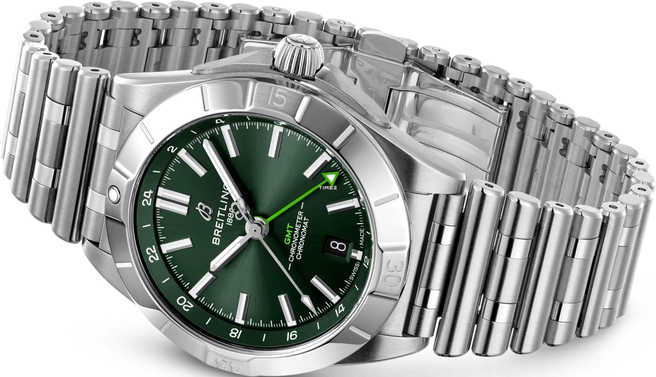 Breitling,Chronomat 40mm,40mm,Stainless Steel,Platinum,Green,Automatic,Day,Dule Time,P323981A1L1A1