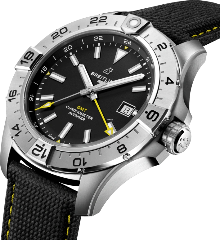 Breitling,Avenger 44mm,44mm,Stainless Steel,Black,Automatic,Day,Dule Time,A323201A1B1X1