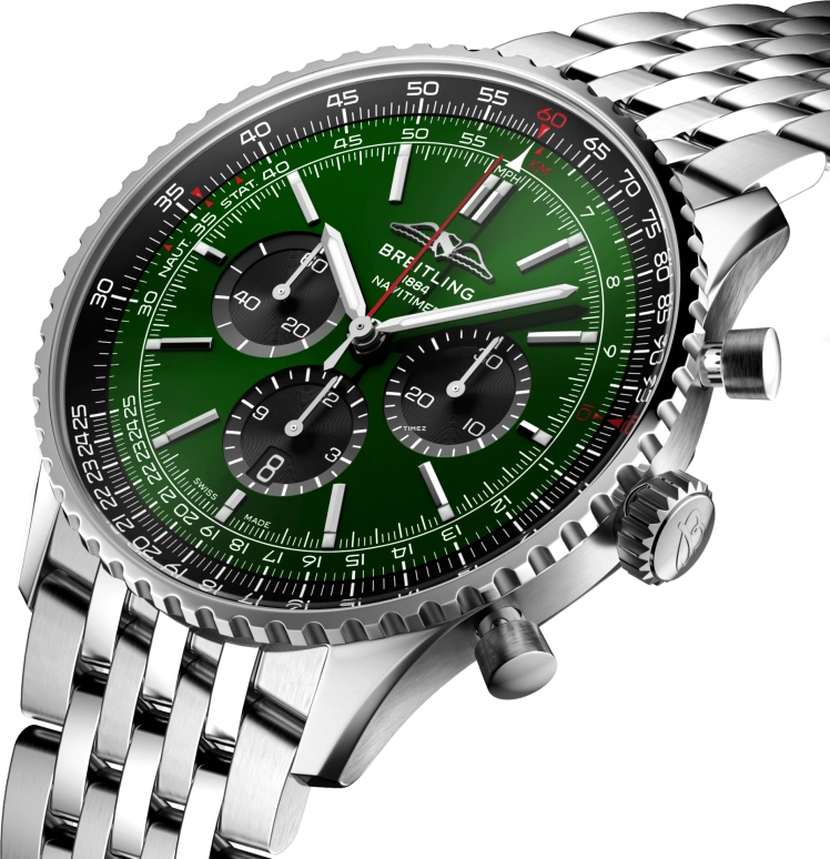 Breitling,Navitimer 46mm,46mm,Stainless Steel,Green,Black,Automatic,Chronograph,Day,AB0137241L1A1