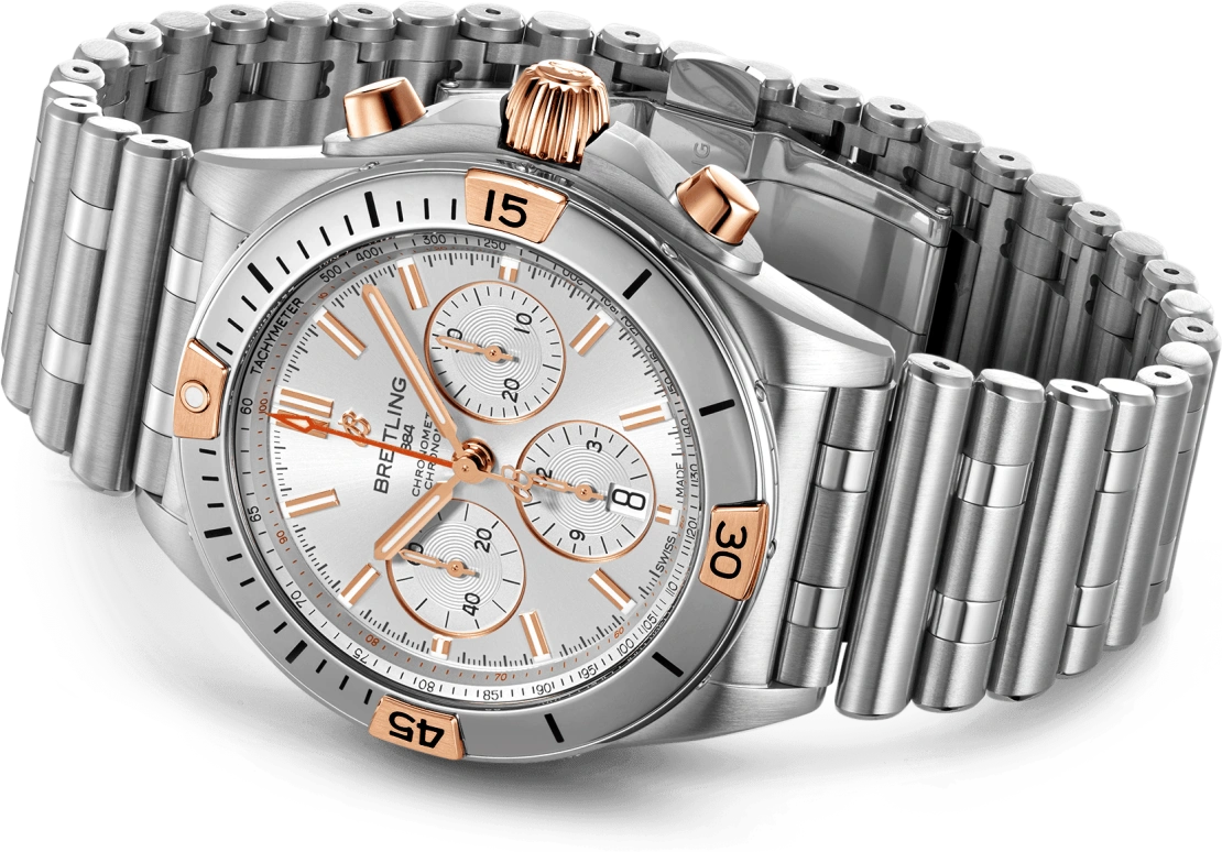 Breitling,Chronomat 42mm,42mm,Red Gold,Stainless Steel,Silver,Automatic,Chronograph,Day,Column Wheel,IB0134101G1A1