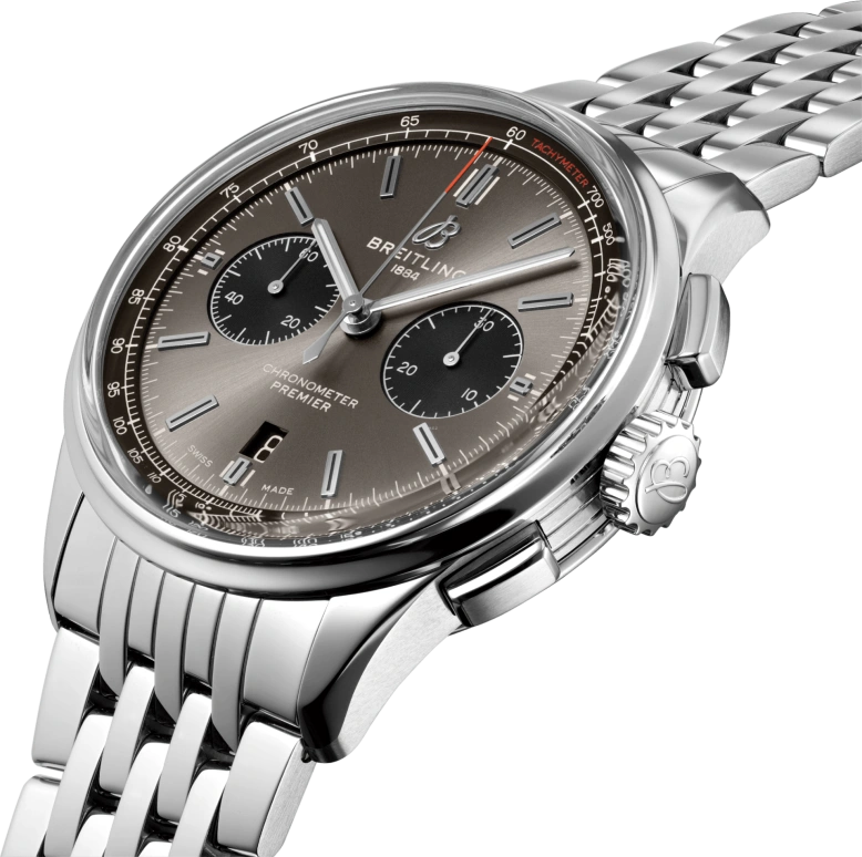Breitling,Premier 42mm,42mm,Stainless Steel,Grey,Black,Automatic,Chronograph,Day,AB0118221B1A1