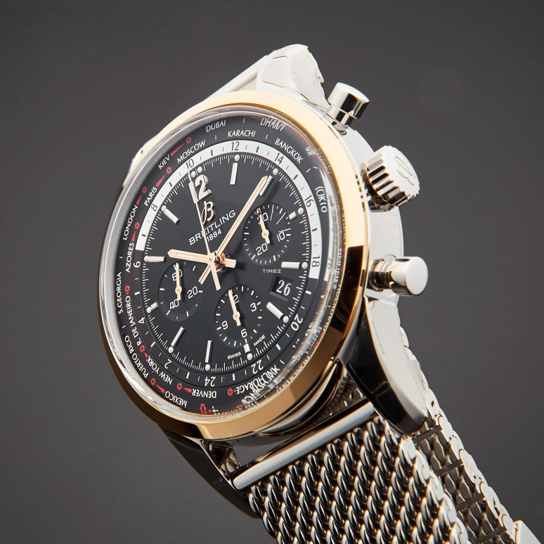 Breitling,Transocean 46mm,46mm,Stainless Steel,Black,Automatic,Chronograph,Day,World Time,Day / Night Indication,70hours,In-house Caliber,UB0510U4,UB0510U4/BC26/152A