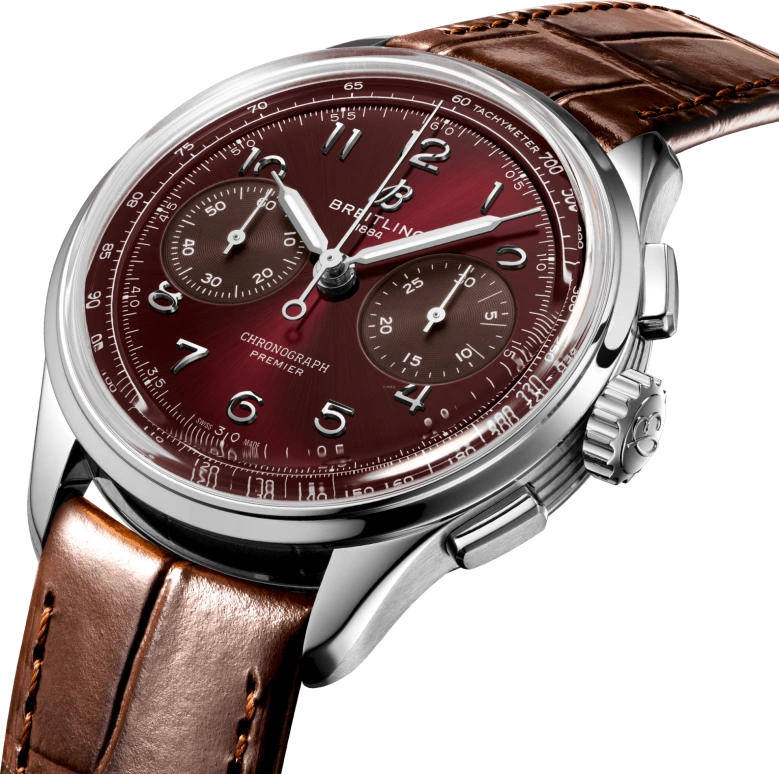 Breitling,Premier 40mm,40mm,Stainless Steel,Red,Handwound,Chronograph,70hours,AB0930D41K1P1