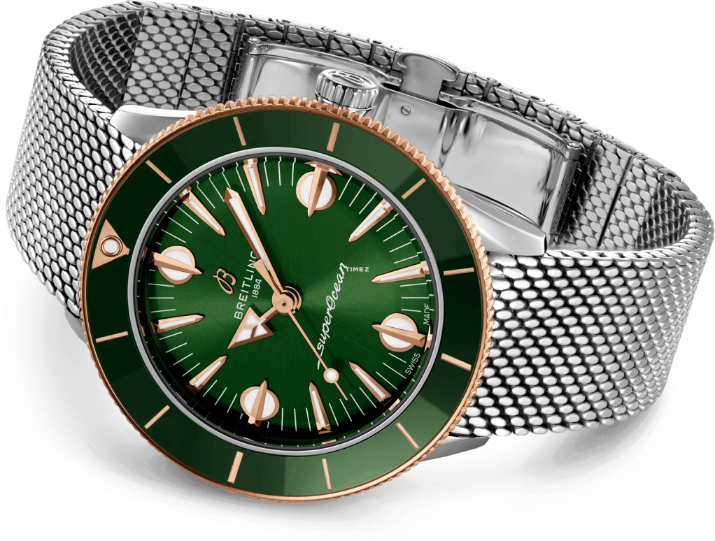 Breitling,Superocean Heritage 38mm,38mm,Stainless Steel,Red Gold,Green,Automatic,Sapphire,Crystal Glass,Round,U10340361L1A1