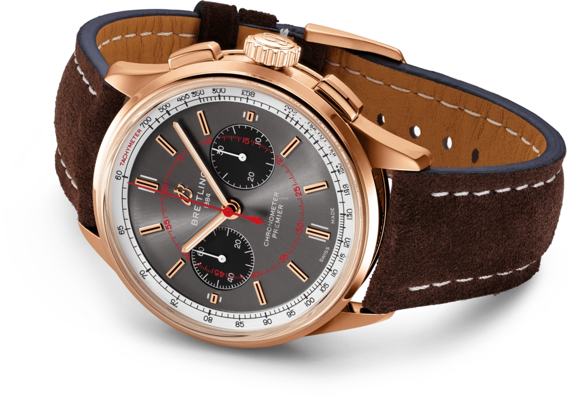 Breitling,Premier 42mm,42mm,Red Gold,Grey,Black,Automatic,Chronograph,70hours,RB0118A31B1X1