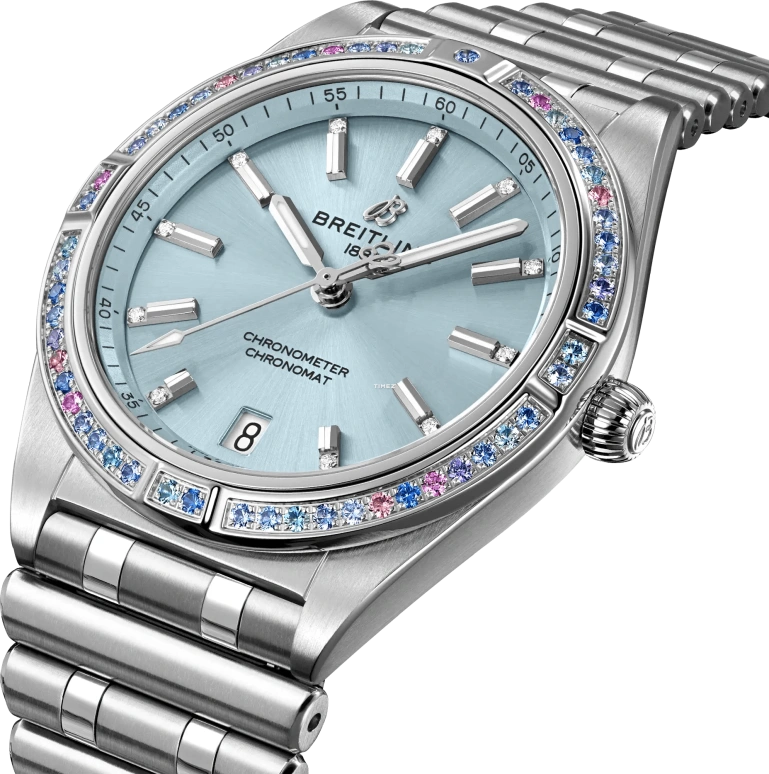 Breitling,Chronomat 36mm,36mm,Stainless Steel,White Gold,Ice Blue,Automatic,Day,42hours,G10380611C1G1