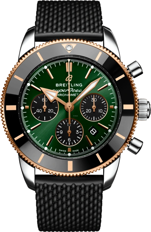 Breitling,Superocean Heritage 44mm,44mm,Red Gold,Stainless Steel,Green,Automatic,Chronograph,Day,UB01622A1L1S1