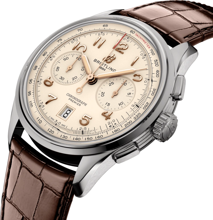 Breitling,Other 42mm,42mm,Stainless Steel,Beige,Cream,Automatic,Chronograph,Day,AB0145211G1P1
