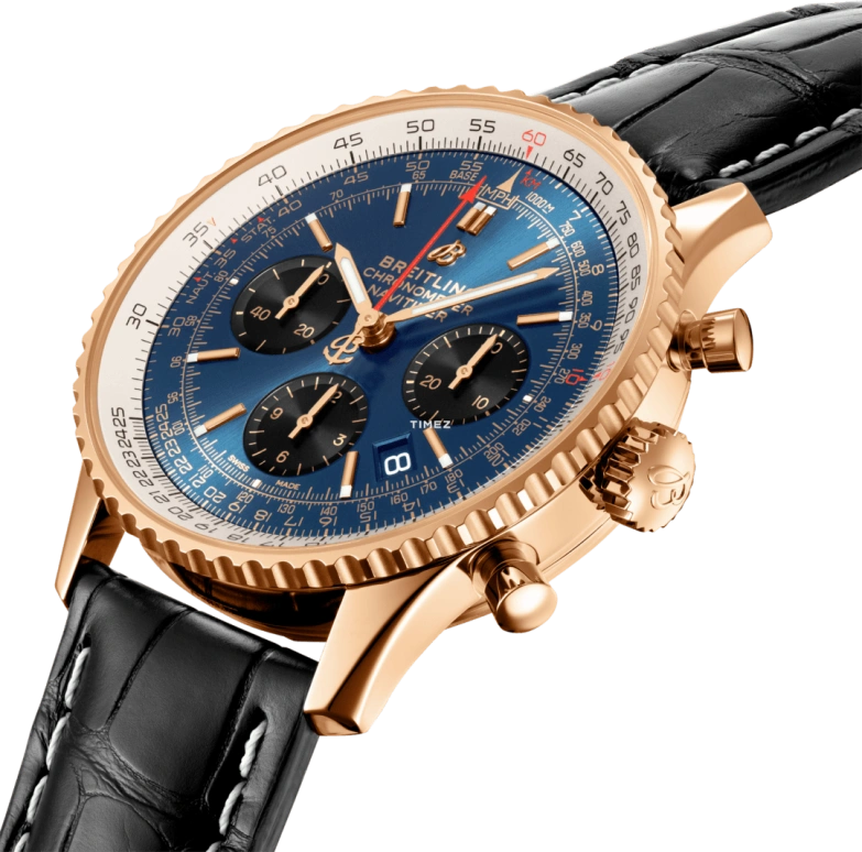Breitling,Navitimer 43mm,43mm,Red Gold,Blue,Black,Automatic,Chronograph,Day,RB0121211C1P3
