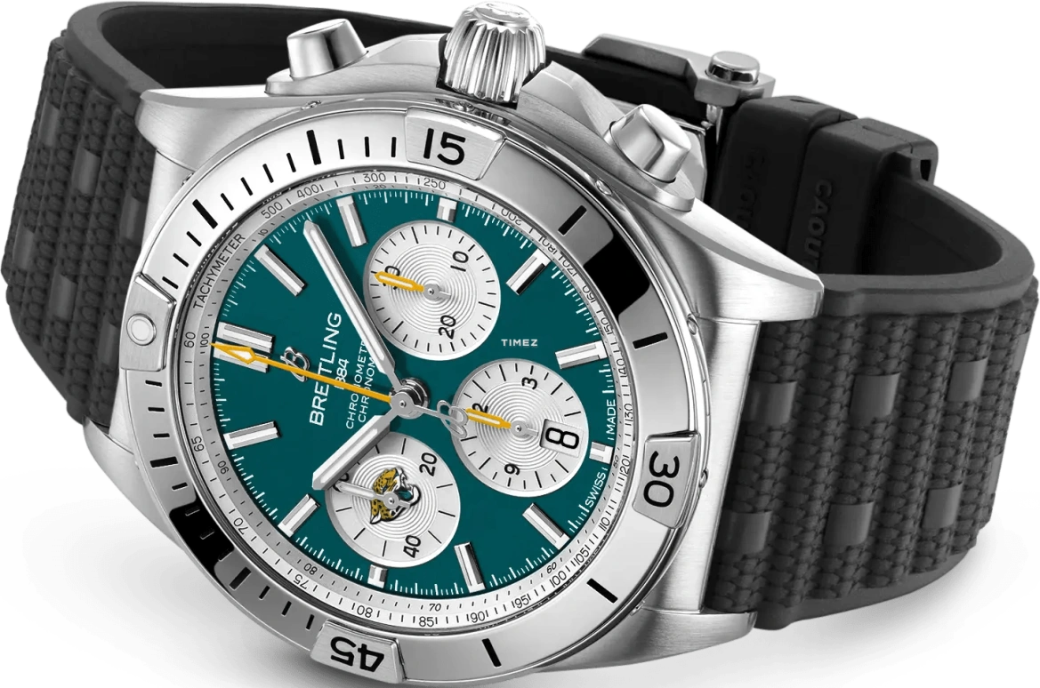Breitling,Chronomat 42mm,42mm,Stainless Steel,Blue,Green,White,Automatic,Chronograph,Day,AB01342B1L3S1