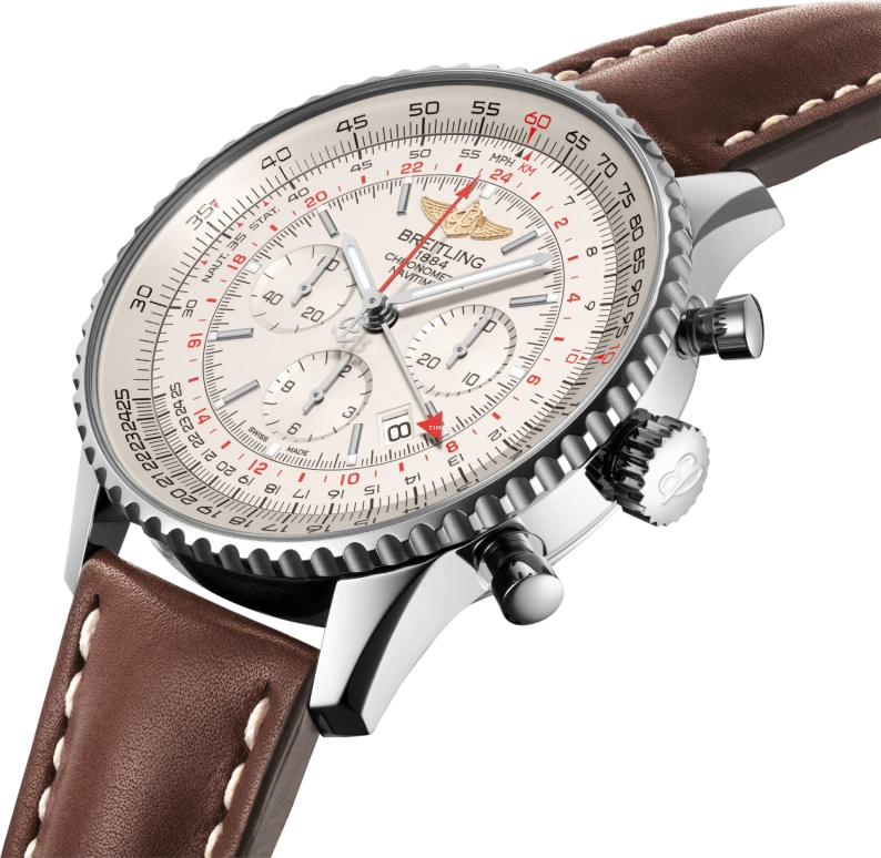 Breitling,Navitimer 48mm,48mm,Stainless Steel,Silver,Automatic,Chronograph,Day,Dule Time,AB0441211G1X1