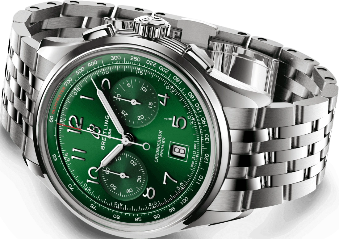Breitling,Other 42mm,42mm,Stainless Steel,Green,Automatic,Chronograph,Day,AB0145371L1A1