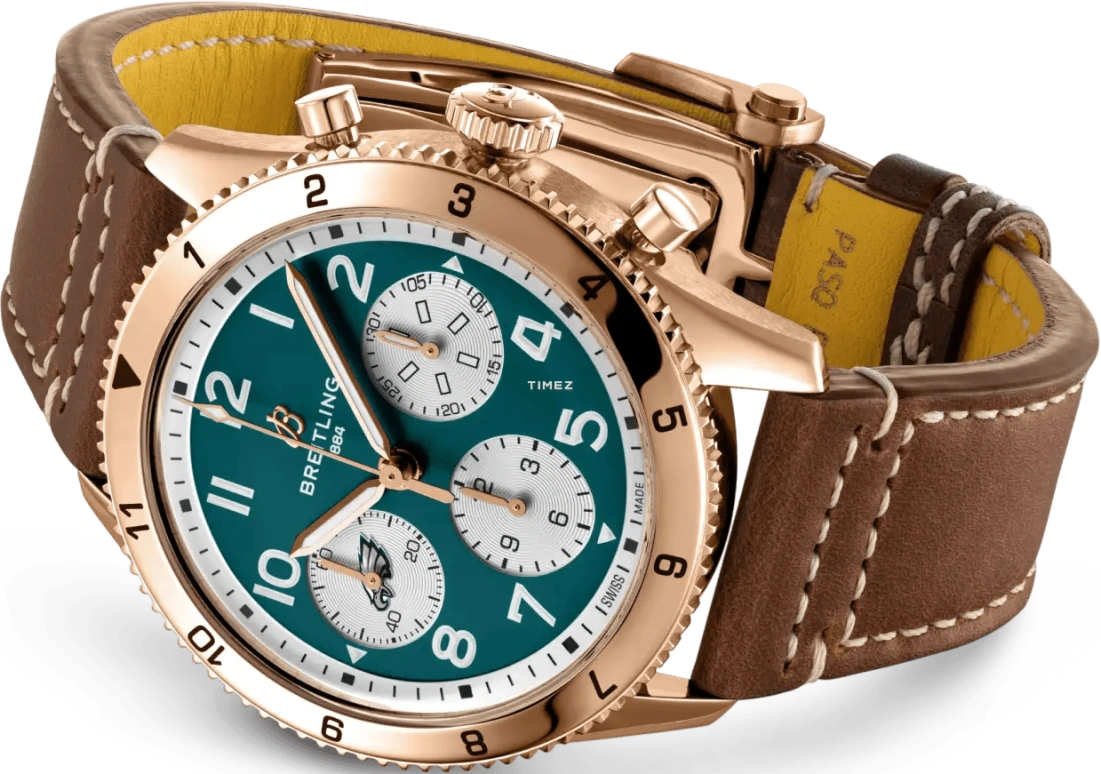 Breitling,Classic AVI 42mm,42mm,Red Gold,Green,Automatic,Chronograph,42hours,R233802A1L1X1