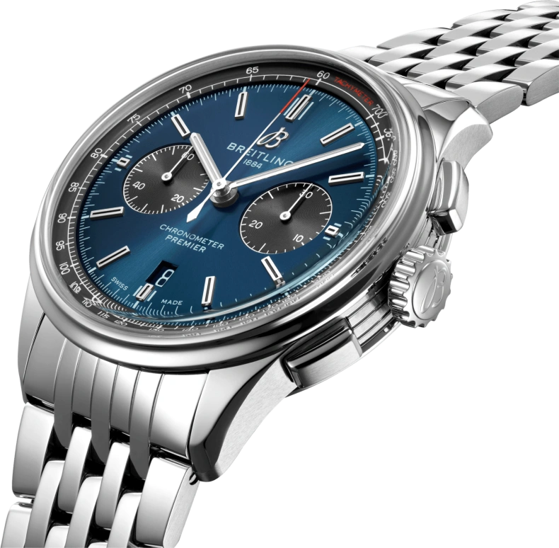 Breitling,Premier 42mm,42mm,Stainless Steel,Blue,Black,Automatic,Chronograph,Day,AB0118A61C1A1