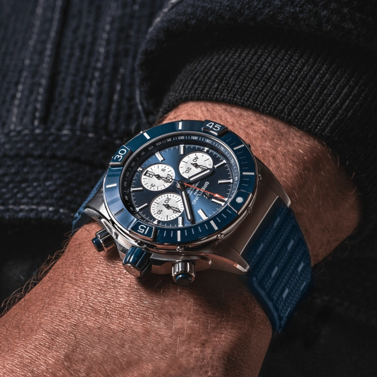 Breitling,Chronomat 44mm,44mm,Ceramic,Stainless Steel,Blue,Automatic,Chronograph,Day,Column Wheel,AB0136161C1S1
