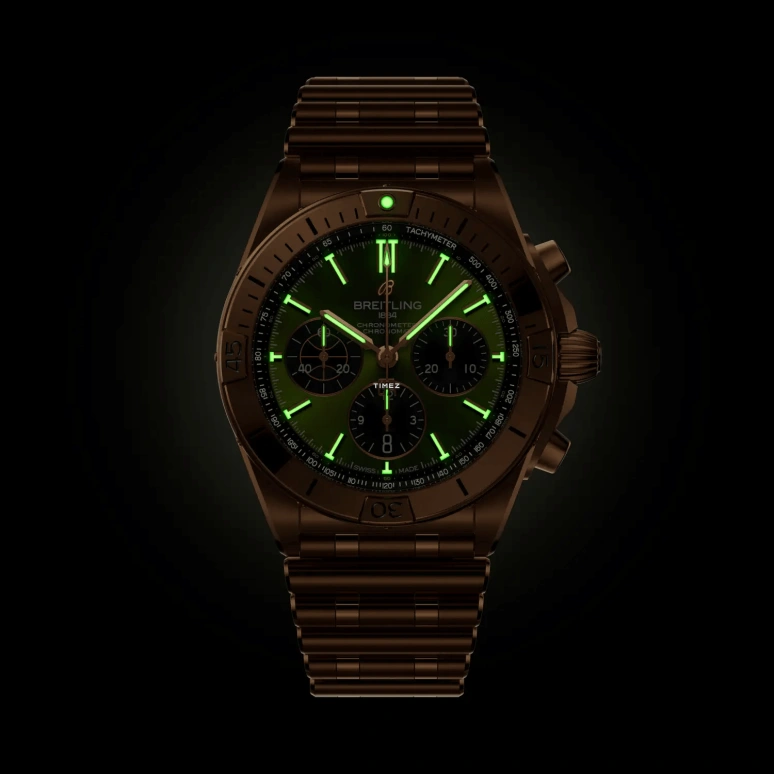 Breitling,Chronomat 42mm,42mm,Red Gold,Green,Black,Automatic,Chronograph,Day,RB01344A1L1R1