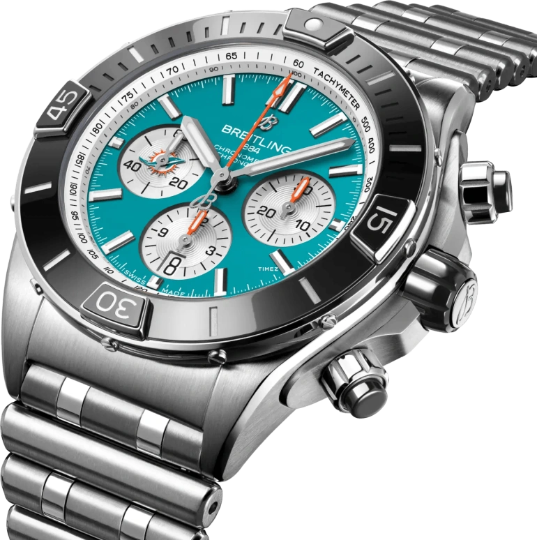 Breitling,Chronomat 44mm,44mm,Stainless Steel,Ceramic,Sky Blue,Automatic,Chronograph,Day,AB01361C1L2A1