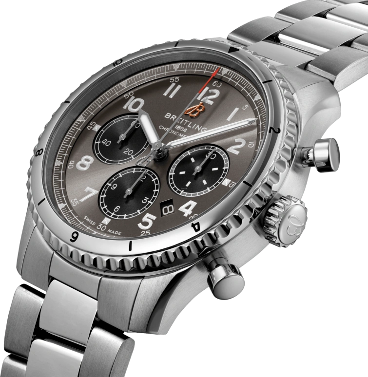 Breitling,Aviatior 8 43mm,43mm,Stainless Steel,Grey,Automatic,Chronograph,Day,AB0119131B1A1