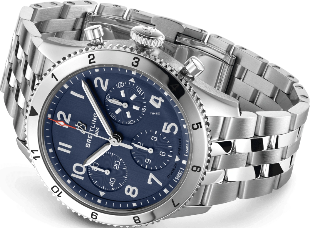 Breitling,Other 42mm,42mm,Stainless Steel,Blue,Automatic,Chronograph,Sapphire,Crystal Glass,A233801A1C1A1