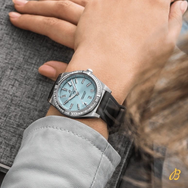 Breitling,Chronomat 36mm,36mm,Stainless Steel,White Gold,Ice Blue,Automatic,Chronograph,Day,G10380591C1S1