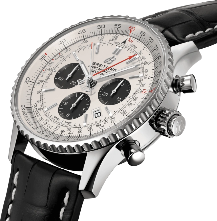 Breitling,Navitimer 45mm,45mm,Stainless Steel,Silver,Automatic,Chronograph,Day,Rattrapante,AB0310211G1P2