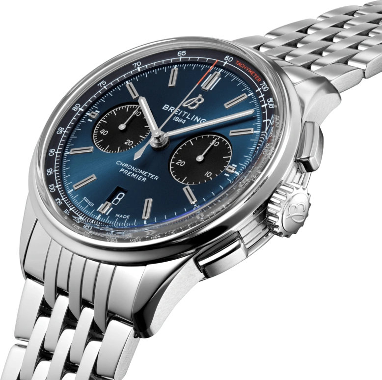 Breitling,Premier 42mm,42mm,Stainless Steel,Blue,Automatic,Chronograph,Day,AB0118221C1A1