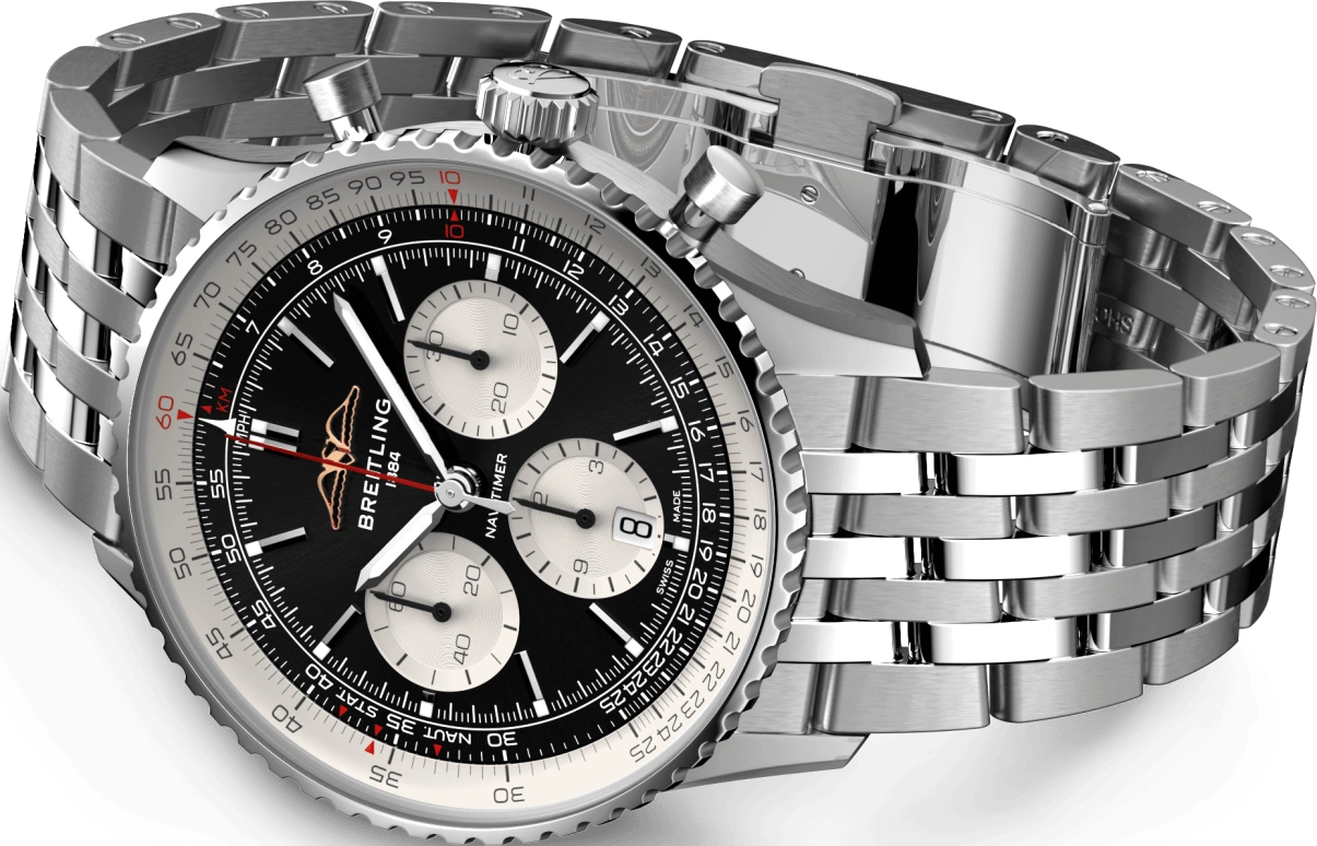 Breitling,Navitimer 43mm,43mm,Stainless Steel,Black,Automatic,Chronograph,Day,AB0138211B1A1