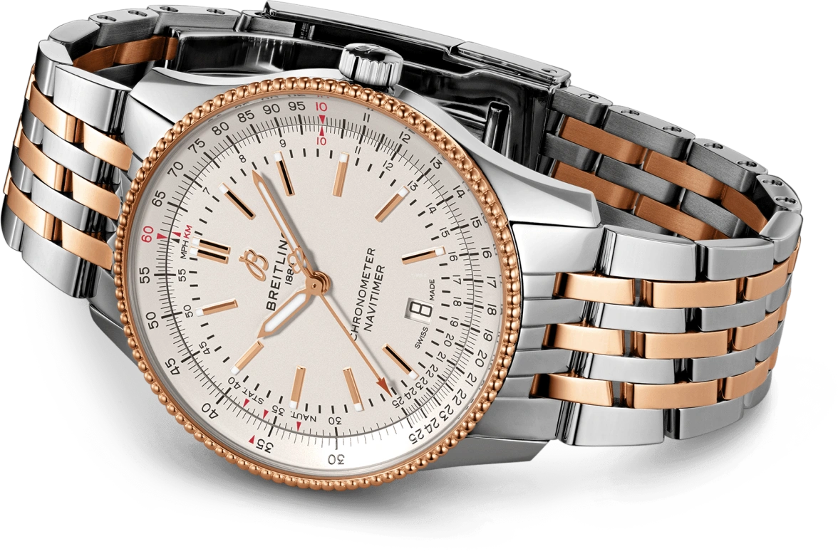 Breitling,Navitimer 41mm,41mm,Rose Gold,Stainless Steel,Silver,Automatic,Chronograph,Date,Anti-magnetic,U17326211G1U1