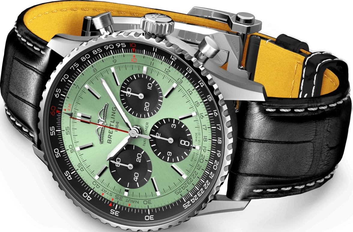 Breitling,Navitimer 43mm,43mm,Stainless Steel,Green,Automatic,Chronograph,Day,AB0138241L1P1
