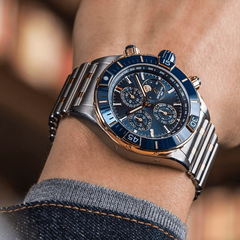 Breitling,Chronomat 44mm,44mm,Ceramic,Red Gold,Stainless Steel,Blue,Automatic,Chronograph,Moonphase,1461 Calendar,Month,96hours,In-house Caliber,U19320161C1U1