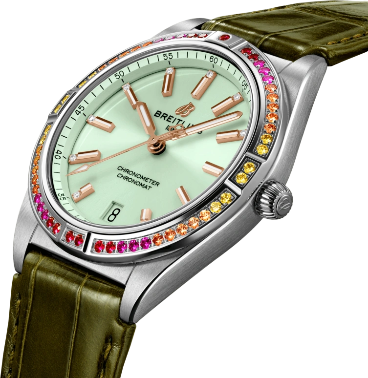 Breitling,Chronomat 36mm,36mm,Stainless Steel,Green,Automatic,Chronograph,Day,A10380611L1P1