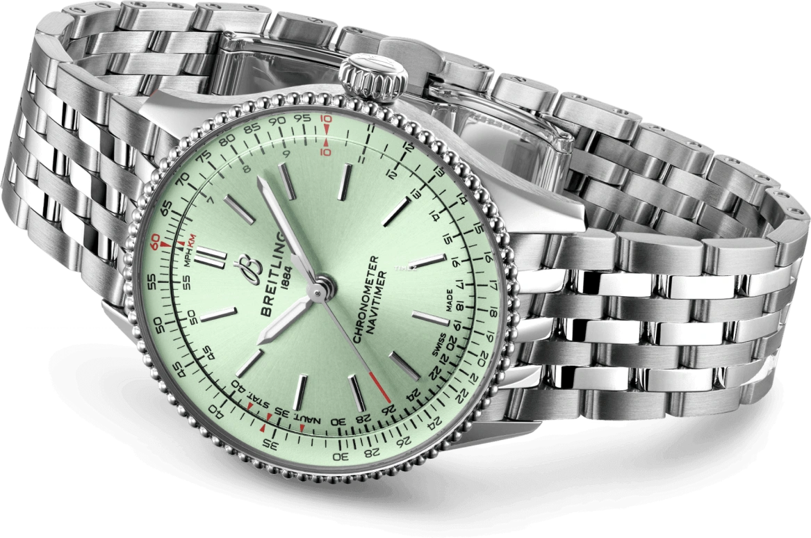 Breitling,Navitimer 36mm,36mm,Stainless Steel,Green,Cyan,Automatic,Chronograph,Sapphire,Crystal Glass,A17327361L1A1