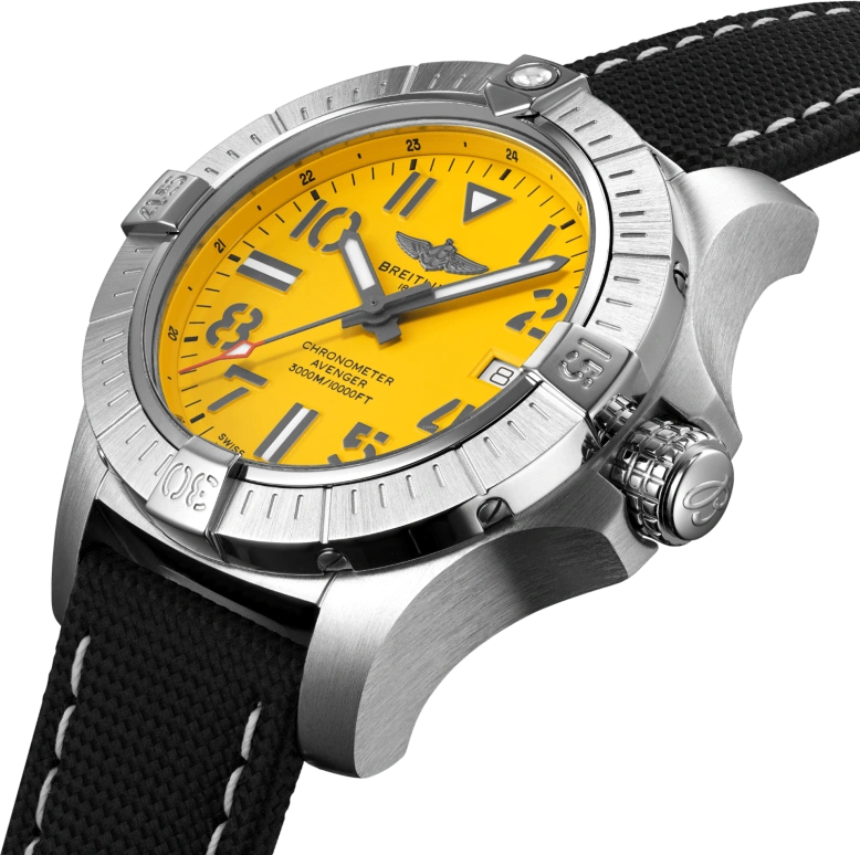 Breitling,Avenger 45mm,45mm,Stainless Steel,Yellow,Automatic,Chronograph,Date,Anti-magnetic,A17319101I2X1