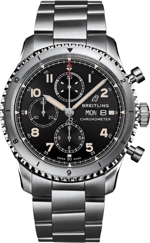 Breitling,Aviatior 8 43mm,43mm,Stainless Steel,Black,Automatic,Chronograph,Date,Compass,A13316101B1A1