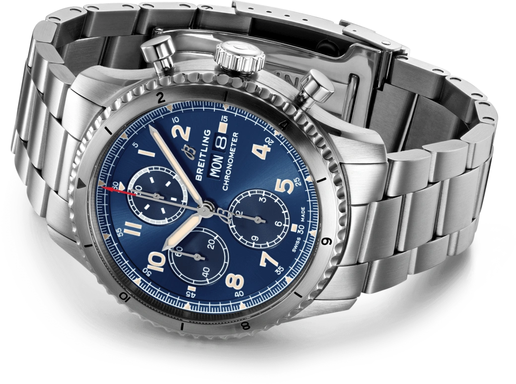 Breitling,Aviatior 8 43mm,43mm,Stainless Steel,Blue,Automatic,Chronograph,Date,Compass,A13316101C1A1
