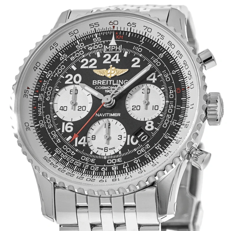 Breitling,Navitimer 43mm,43mm,Stainless Steel,Black,White,Automatic,Chronograph,Day,AB0210B4,AB0210B4/BC36/447A