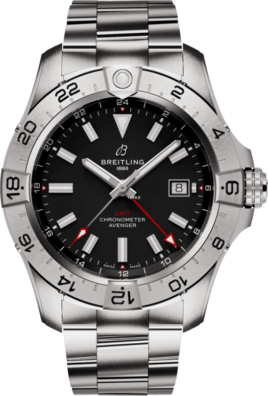 Breitling,Avenger 44mm,44mm,Stainless Steel,Black,Automatic,Day,Dule Time,A32320101B1A1