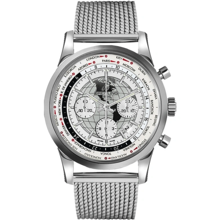 Breitling,Transocean 46mm,46mm,Stainless Steel,Silver,Automatic,Chronograph,Day,World Time,Day / Night Indication,70hours,In-house Caliber,AB0510U0,AB0510U0/A790/152A