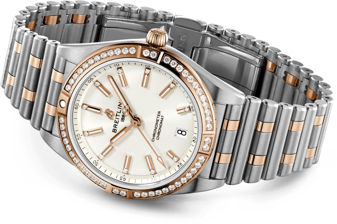 Breitling,Chronomat 36mm,36mm,Red Gold,Stainless Steel,White,Automatic,Chronograph,Day,U10380591A1U1