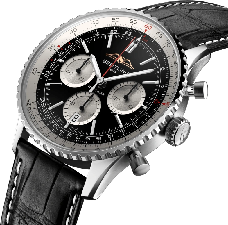 Breitling,Navitimer 43mm,43mm,Stainless Steel,Black,Silver,Automatic,Chronograph,Day,AB0138211B1P1
