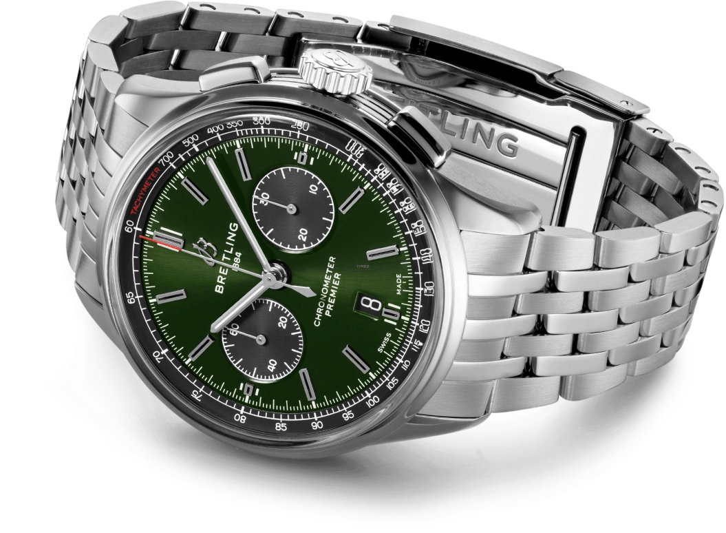 Breitling,Premier 42mm,42mm,Stainless Steel,Green,Automatic,Chronograph,Day,AB0118221L1A1
